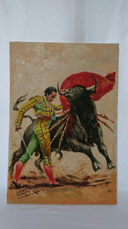 Original Lopez Canito Oil Painting On Canvas " Muleta " Signed Framed