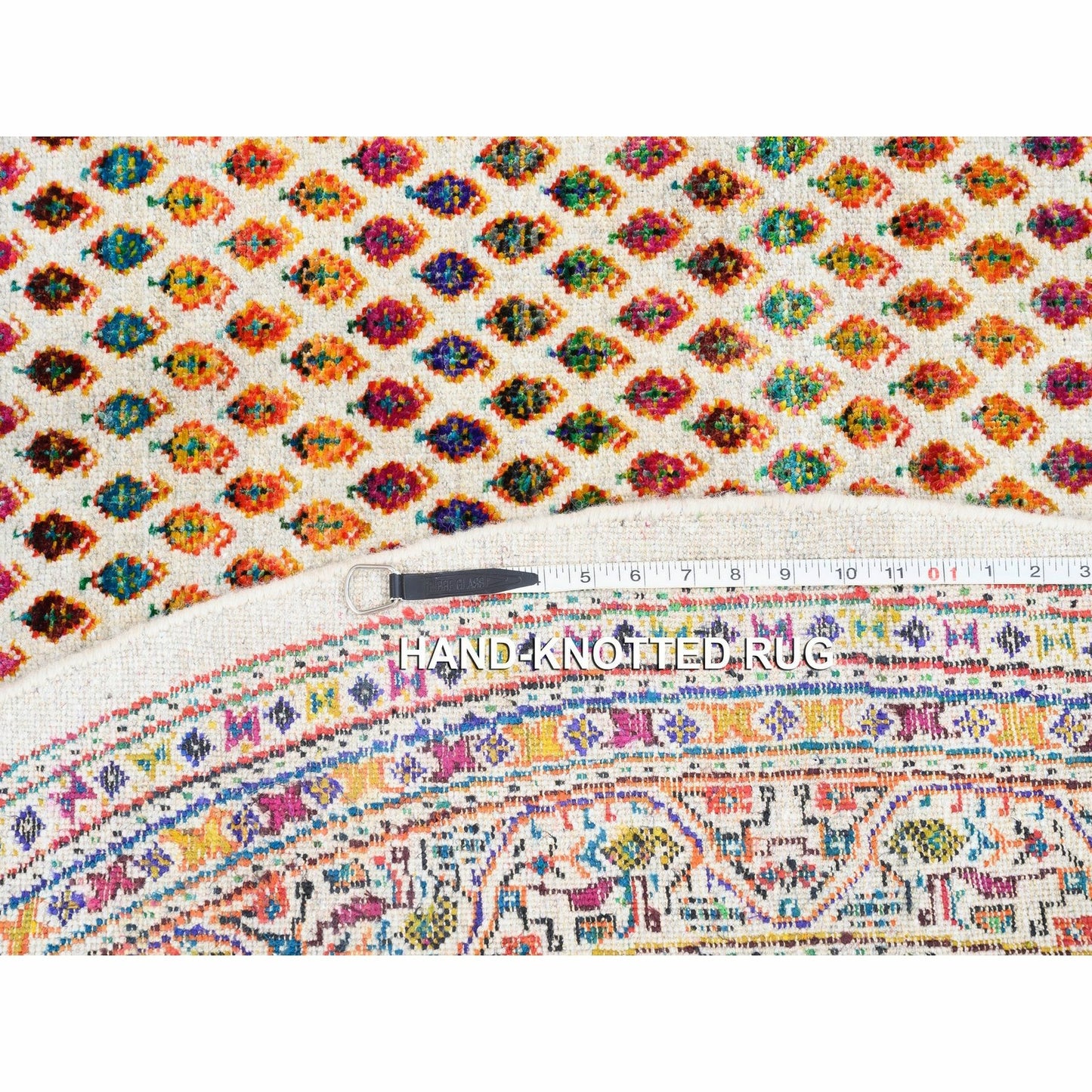 6'X6' Round Colorful Wool And Sari Silk Saroogh Hand Knotted Rug