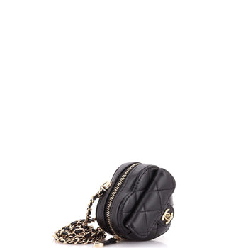 Chanel Cc In Love Heart Chain Necklace Zip Coin Purse Quilted Lambskin
