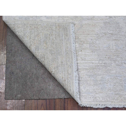 3'10"X5'7" Ivory Washed Out Peshawar Faded Designs Wool Hand Knotted Rug