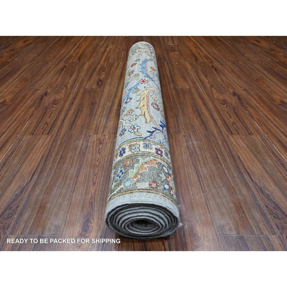4'1"X11'8" Gray Vegatable Dyes Vibrant Wool Wide Runner Oriental Rug