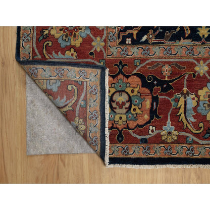 9'X12'2" Midnight Blue Antiqued Heris Re-Creation Hand Knotted Wool Rug