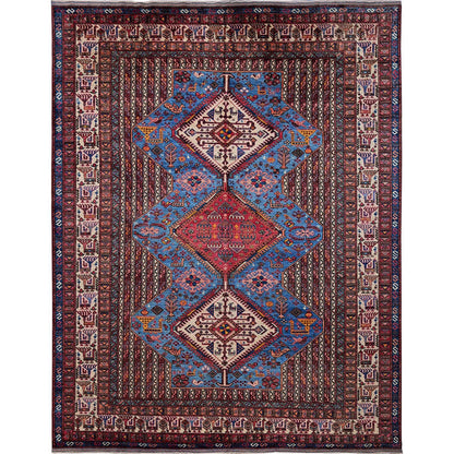9'5"X12'1" Blue Antique Caucasian Design Revival Hand Knotted Pure Wool Rug
