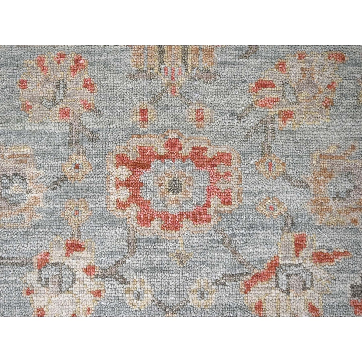 9'X11'10" Contented Green Hand Knotted Supple All Wool Oushak Design Rug