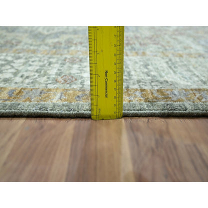 5'2"X7'2" Sage Green Pure Wool Rug Pre Historic Mamluk Design Hand Knotted