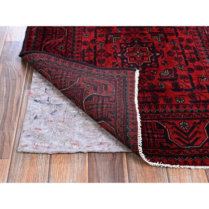 2'8"X4' Red Afghan Khamyab Geometric Design Hand Knotted Wool Sample Rug
