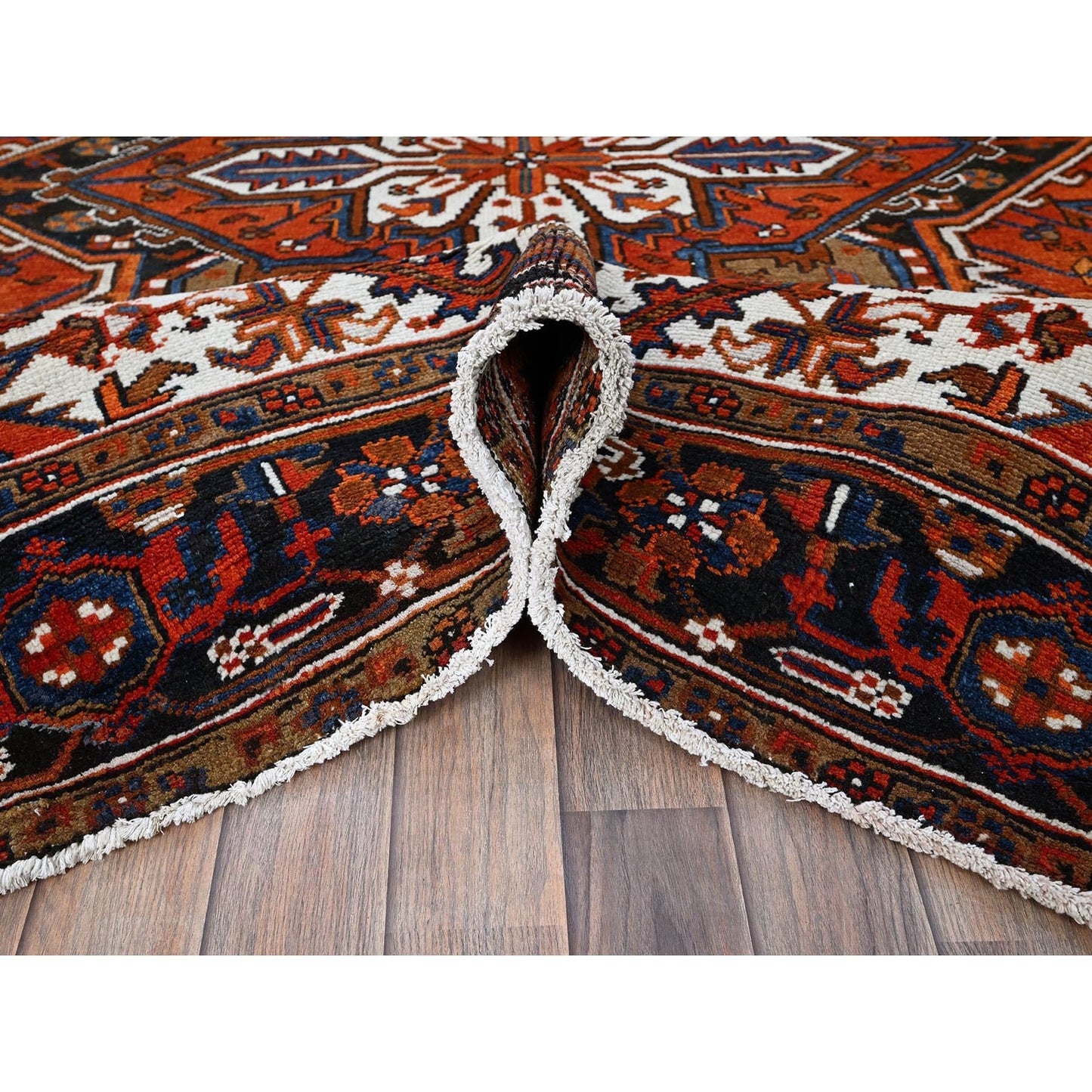 6'10"X9'7" Orange Vintage Zoroastrian Heris All Wool Hand Knotted Clean Rug