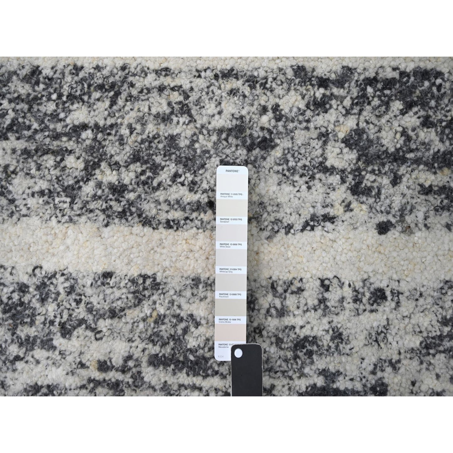 10'3"X14'1" Black And Ivory Modern Striae Design Wool Hand Knotted Rug