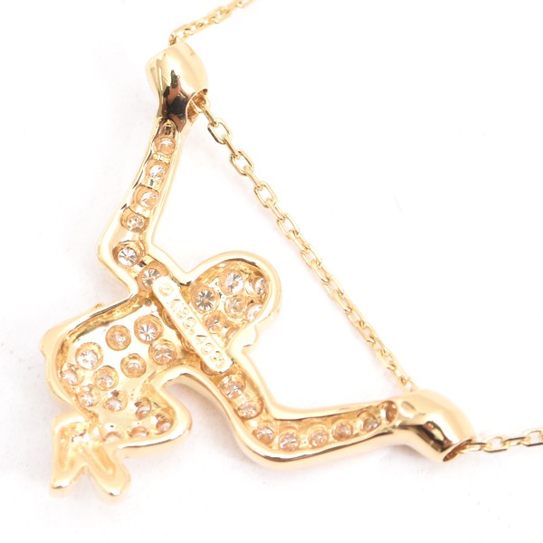Mikimoto Monkey Motif Diamond And Pearl Necklace 0.40Ct Gold K18