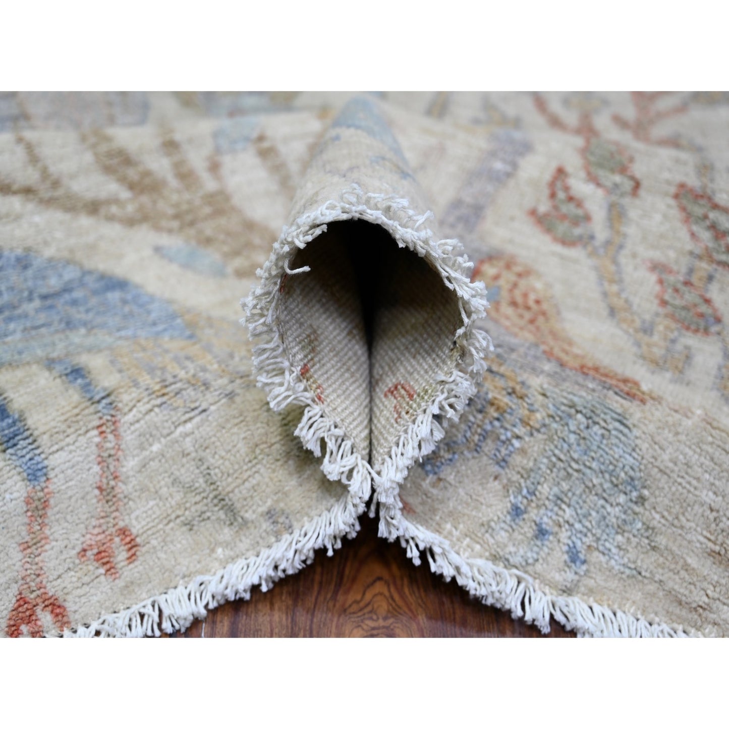 Rug 8'x8' Lexicon Ivory Afghan Peshawar Organic Wool Hand Knotted Round