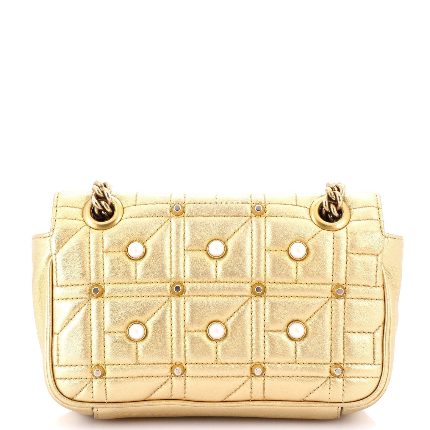 Gucci Pearly Gg Marmont Flap Bag Embellished Matelasse Leather Mini