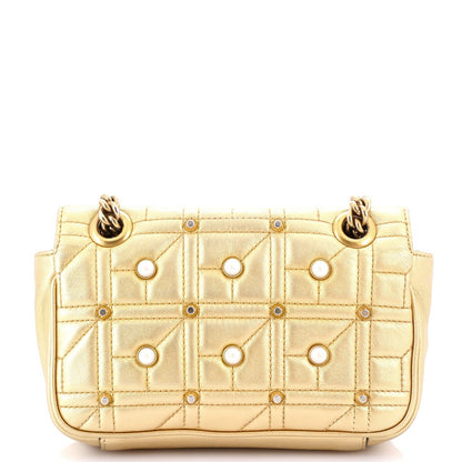 Gucci Pearly Gg Marmont Flap Bag Embellished Matelasse Leather Mini