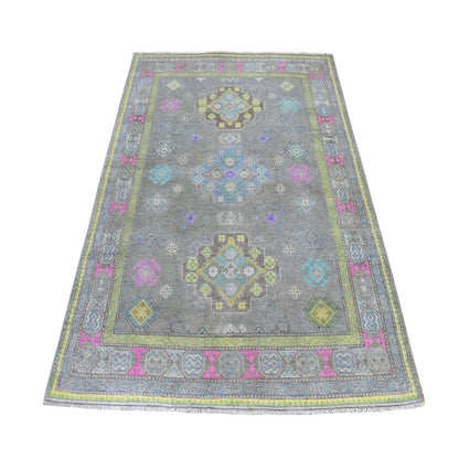 5'X6'6" Colorful Gray Fusion Kazak Pure Wool Hand Knotted Oriental Rug
