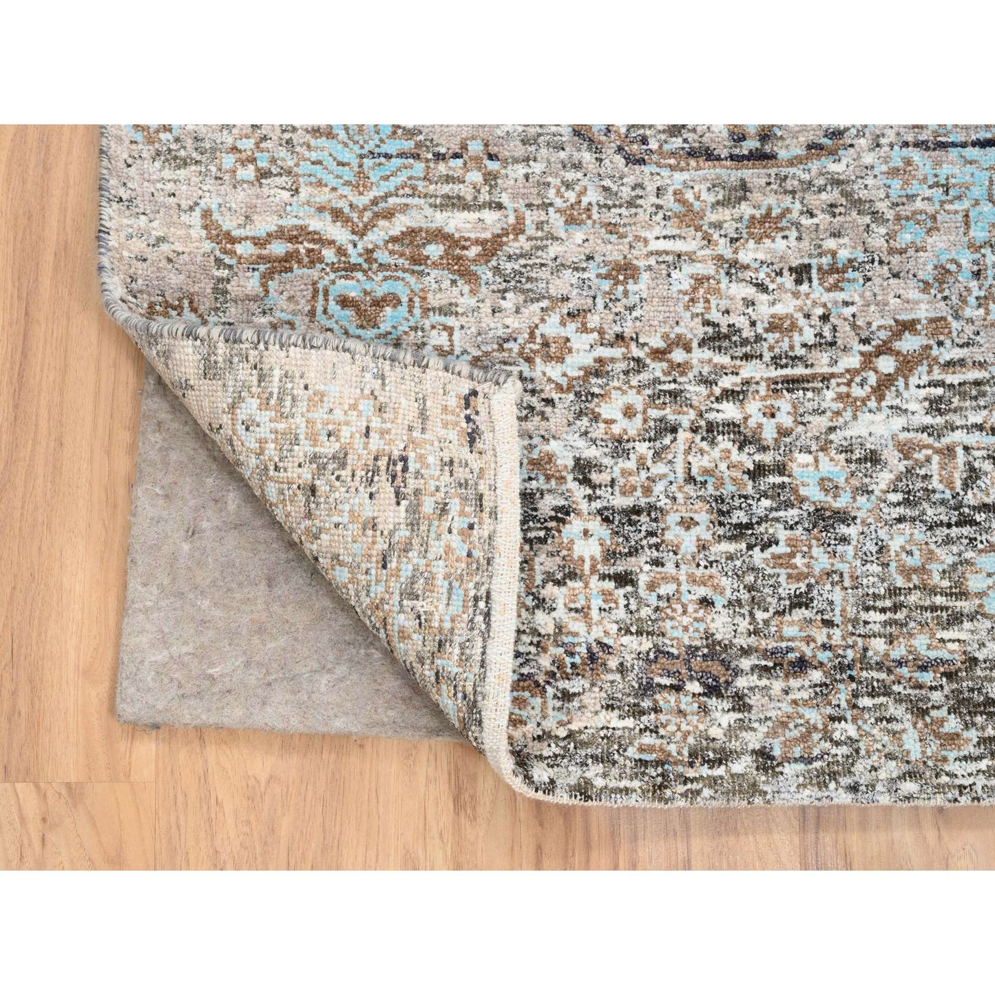 4'X10' Gray Transitional Farsian Silk/Wool Hand Knotted Wide Runner Rug