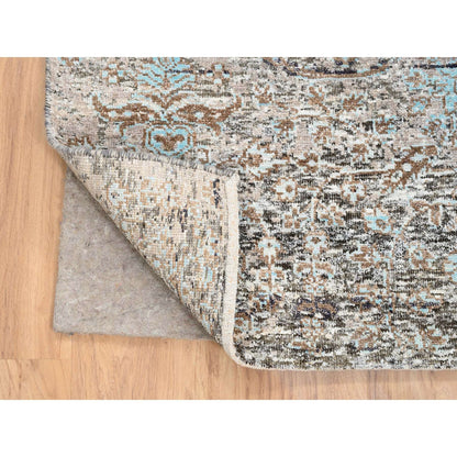 4'X10' Gray Transitional Farsian Silk/Wool Hand Knotted Wide Runner Rug