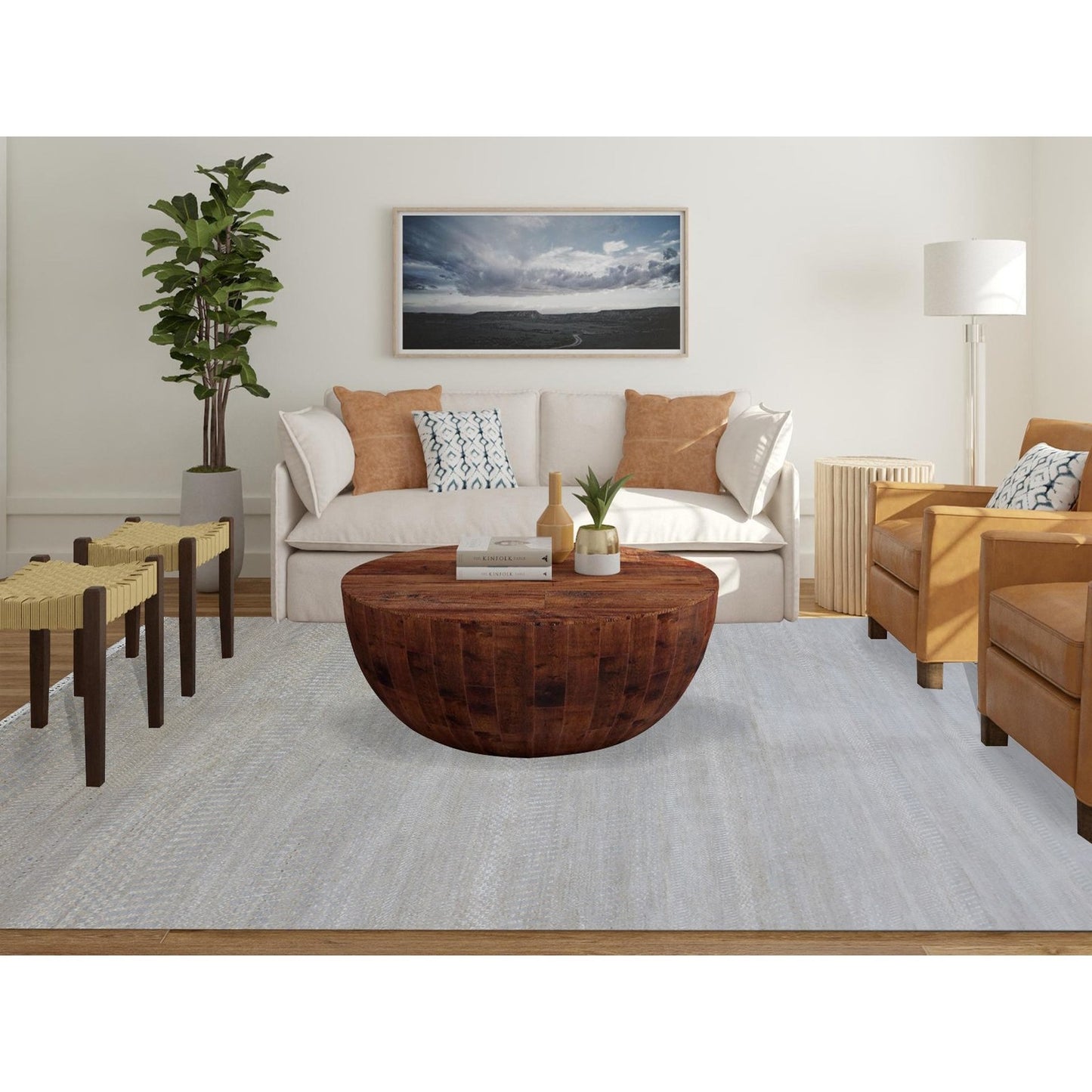 9'X12'3" Cloudy Gray Hand Knotted Grass Design Pure Wool Oriental Rug