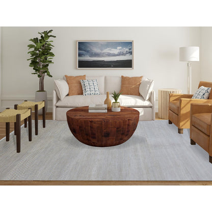 9'X12'3" Cloudy Gray Hand Knotted Grass Design Pure Wool Oriental Rug