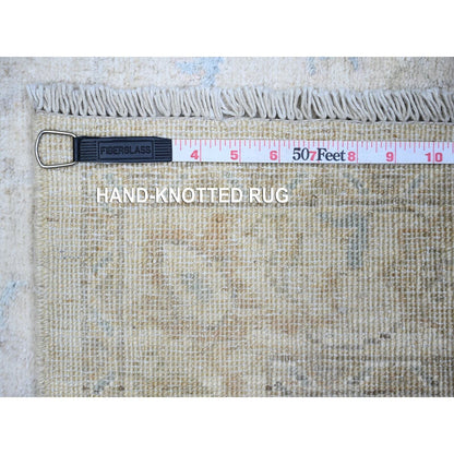 2'9"X7'8" Rose White Hand Knotted Wash Peshawar Wool Runner Rug