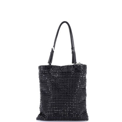 Prada Convertible Open Tote Crystal Embellished Satin Mini