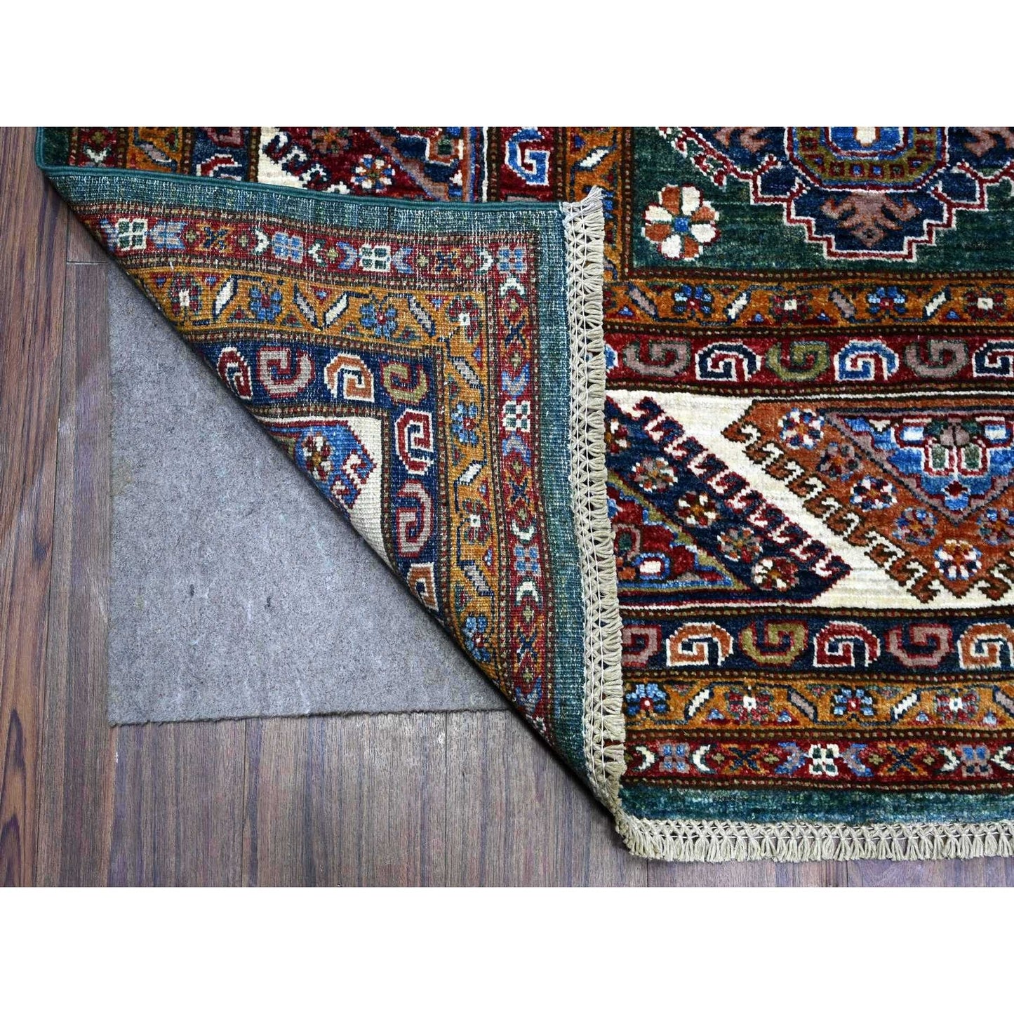 8'3"X10' Green Hand Knotted Super Kazak Tribal Elements Wool Oriental Rug