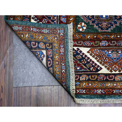 8'3"X10' Green Hand Knotted Super Kazak Tribal Elements Wool Oriental Rug