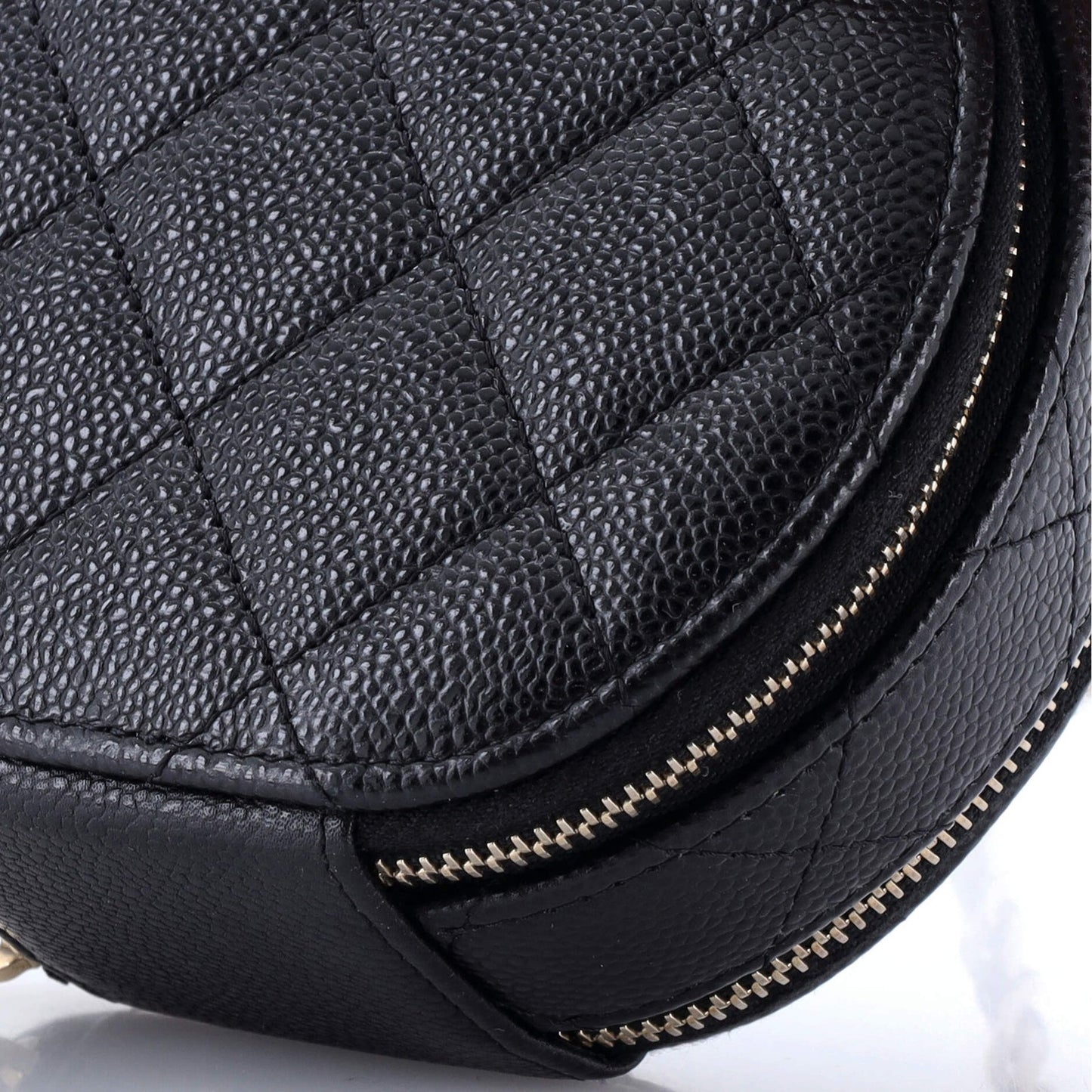 Chanel Handle With Care Round Vanity Case With Chain Quilted Caviar Small