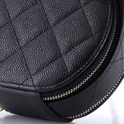 Chanel Handle With Care Round Vanity Case With Chain Quilted Caviar Small