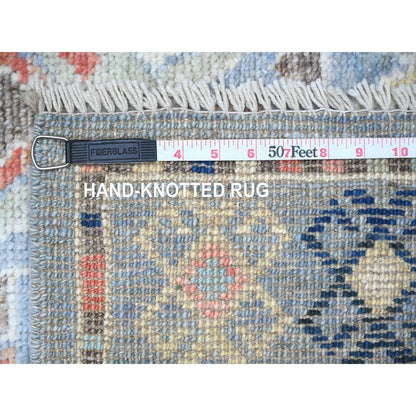 3'2"X10'2" Arctic Blue Hand Knotted Village Inspired Shiny Wool Rug