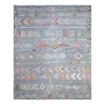 8'2"X9'8" Gray Wool Hand Knotted Beni Ourain Moroccan Berber Design Rug