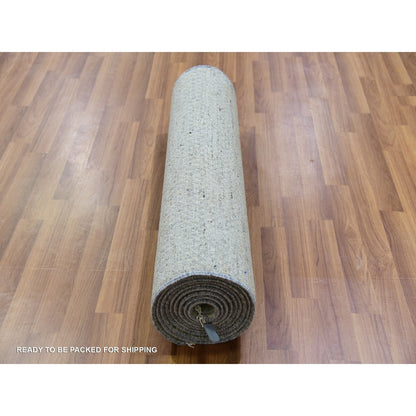 2'6"X12'4" Dorian Gray Grass Design Undyed Wool Hand Knotted Runner Rug