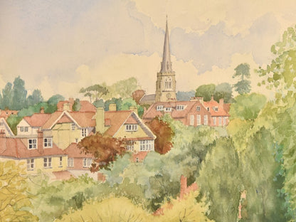 Ferris Honey Large British Signed Village Watercolor Framed Church Landscape