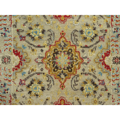 2'8"X6' Camel Wool And Silk Sunset Hand Knotted Runner Oriental Rug