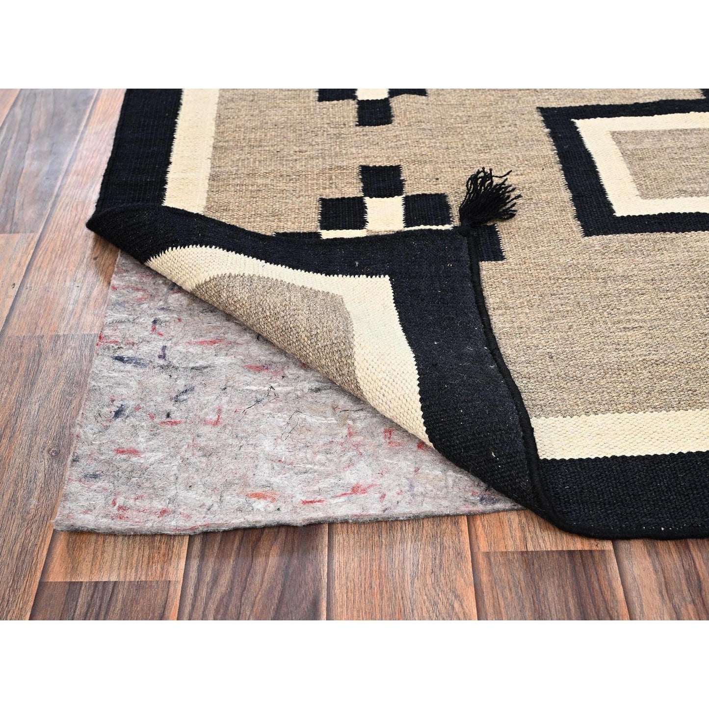 5'X7' Brown Pure Wool Rug American Geometric Design Flat Weave Hand Woven