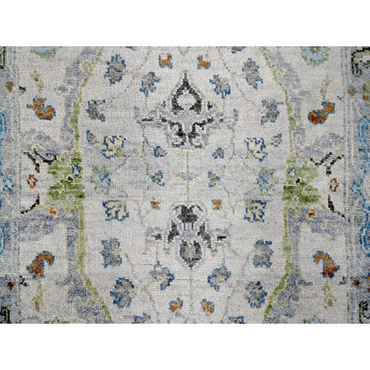 2'5"X7'9" Ivory Hand Knotted Oushak With Floral Motifs Wool Runner Rug