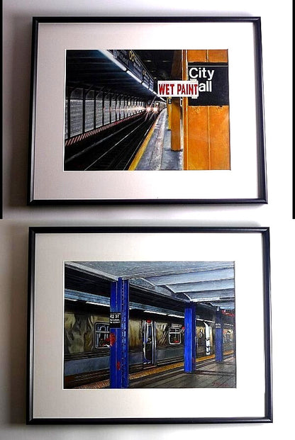 Janet Ternoff USA NYC Subway Station Oil Paintings on Canvas Framed Set