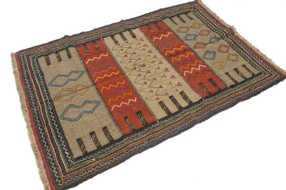 Tribal Sumak Herati Flat-Weave Oriental Rug Khaki