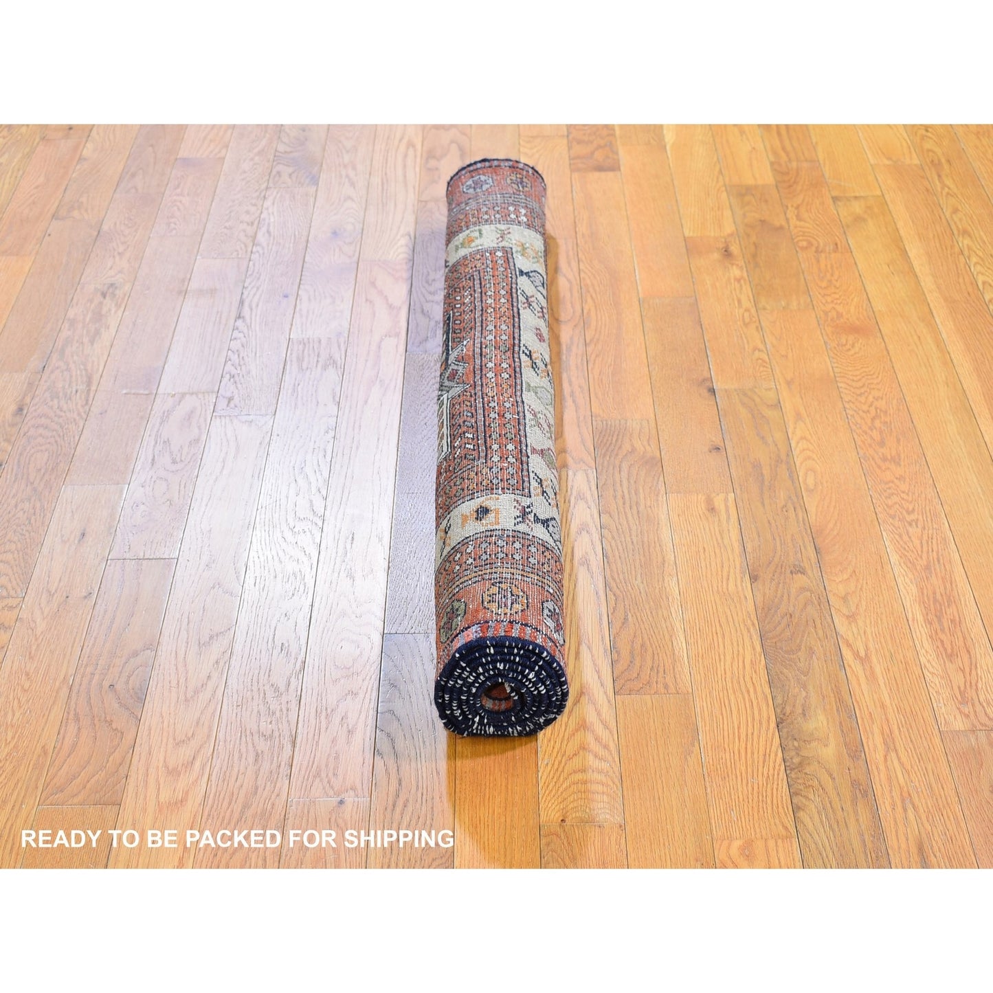 4'X5'10" Vintage Farsian Abadeh Block Design Hand Knotted Pure Wool Rug