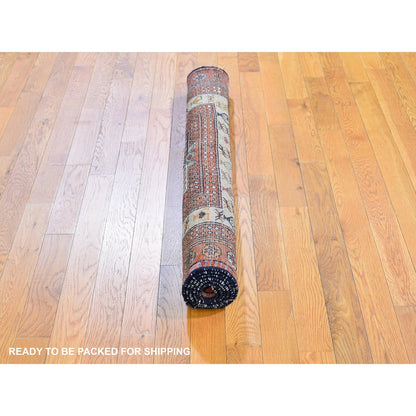 4'X5'10" Vintage Farsian Abadeh Block Design Hand Knotted Pure Wool Rug