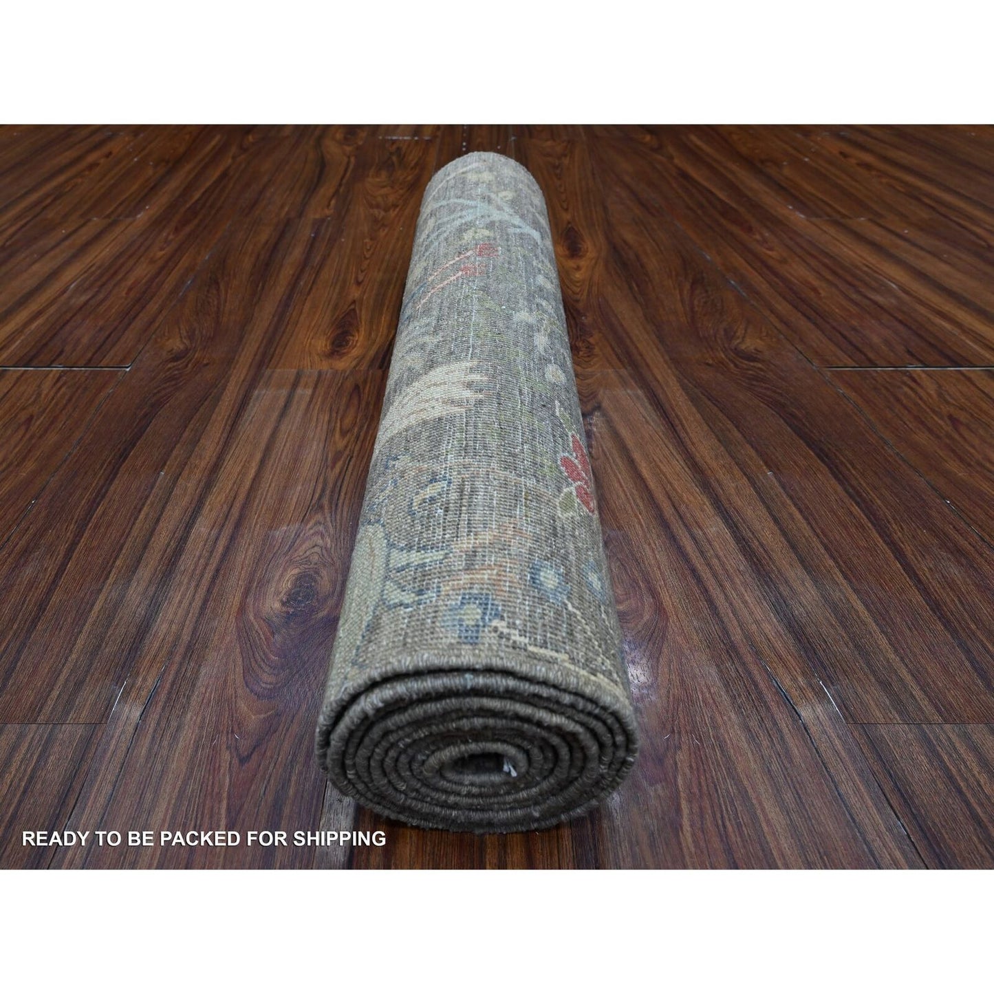 2'7"X9'8" Shingle Gray Birds Paradise Hand Knotted Runner Oriental Rug