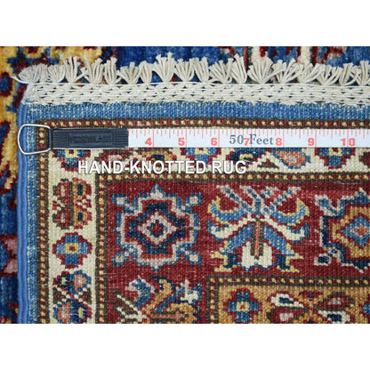 2'8"X9'6" Blue Hand Knotted Afghan Super Kazak 100% Wool Runner Rug