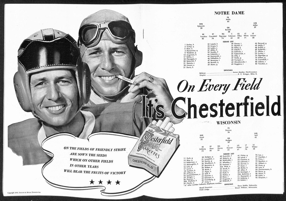 1943 Wisconsin Vs Notre Dame Vintage College Football Program 196437