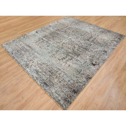 8'3"X10' Gray Hand Knotted Transitional Design Wool And Silk Rug