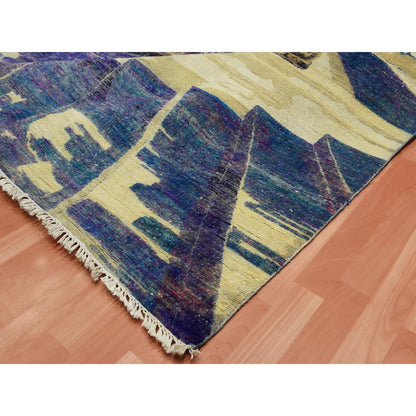 8'8"x12'1" Blue The Empire State Building Silk & Wool Hand Oriental Rug