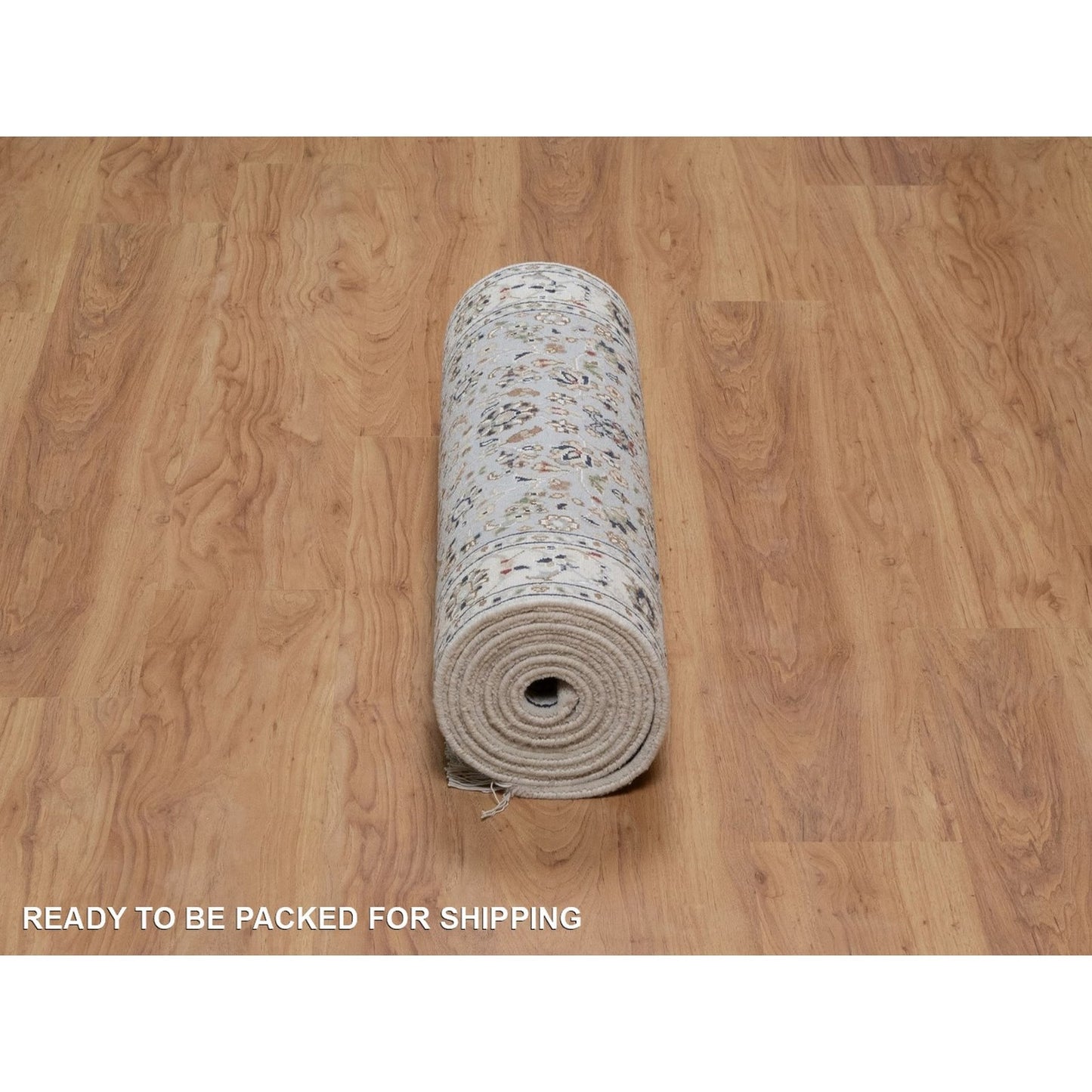 2'8"X10'1" Blue Wool And Silk Nain Floral Pattern Hand Knotted Runner Rug