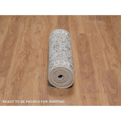 2'8"X10'1" Blue Wool And Silk Nain Floral Pattern Hand Knotted Runner Rug