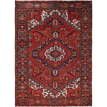 7'9"X11' Red Worn Wool Hand Knotted Semi Antique Zoroastrian Heris Rug