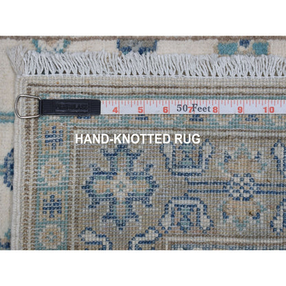 2'6"X9'6" Ivory Afghan Vintage Look Kazak Wool Hand Knotted Runner Rug