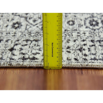 2'8"X10' White Mamluk Dynasty Design Undyed Wool Hand Knotted Runner Rug