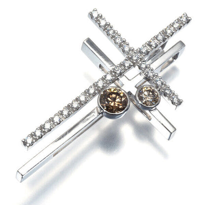 Kashikey Pendant Double Cross Diamond 0.58Ct/0.37Ct 18K 750 White Gold