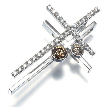 Kashikey Pendant Double Cross Diamond 0.58Ct/0.37Ct 18K 750 White Gold